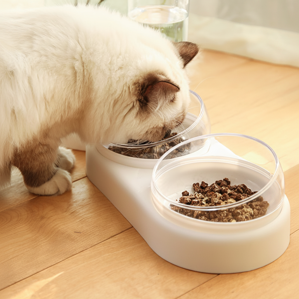 Cat eating from bowl - no border