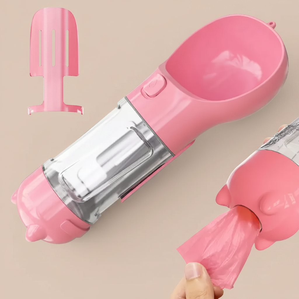 Pink pet water bottle detail - nude background