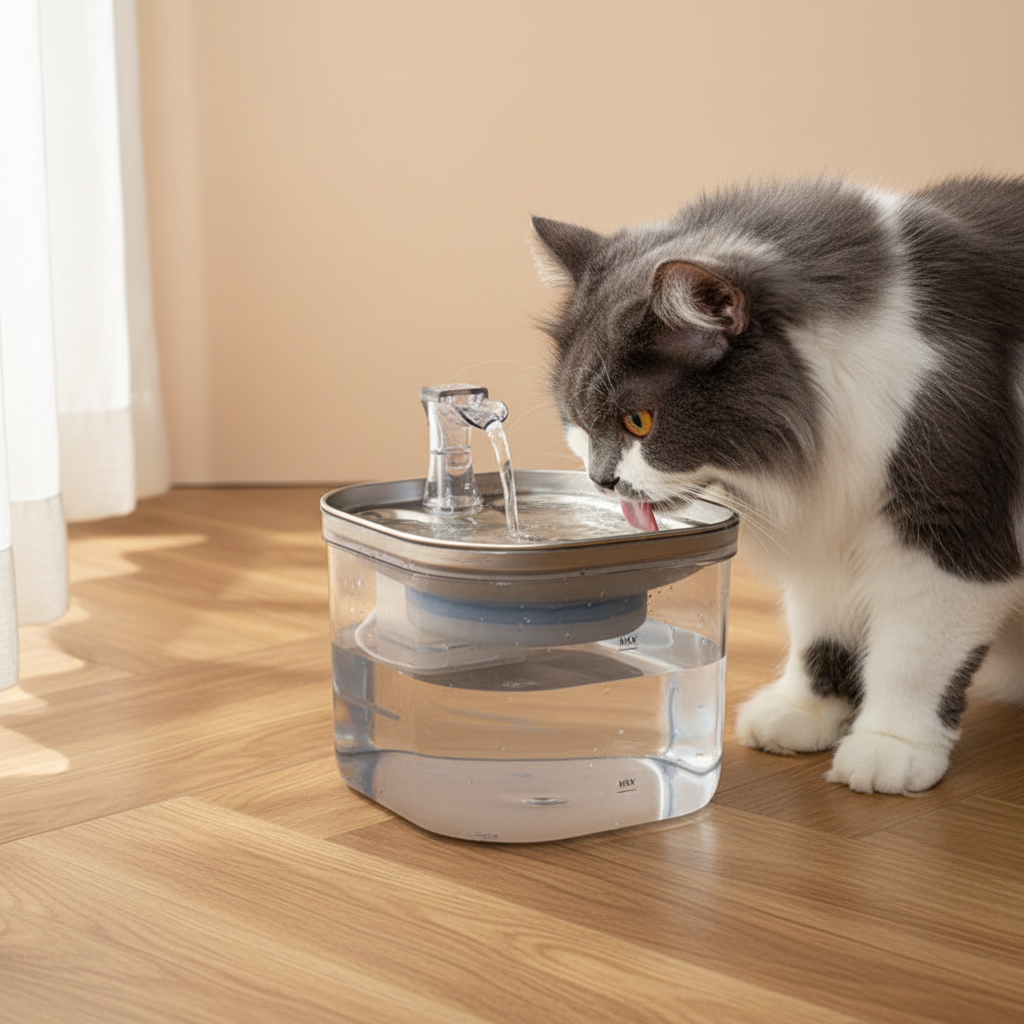 Water Fountain — Grey Cat