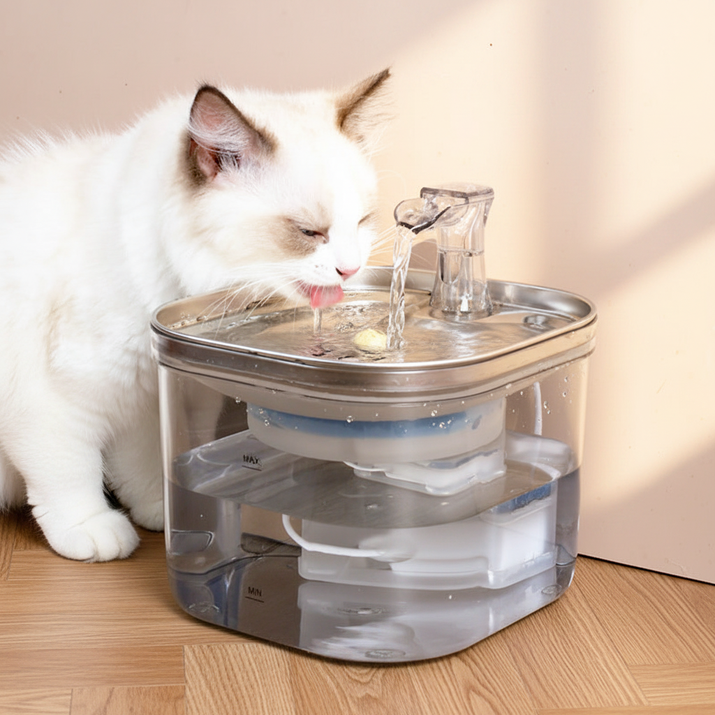 Water Fountain — White Cat